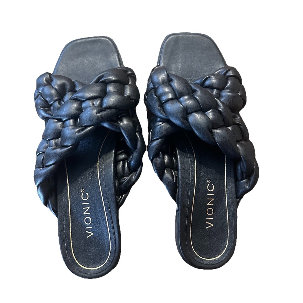 Vionic Braided Black Slide Sandals